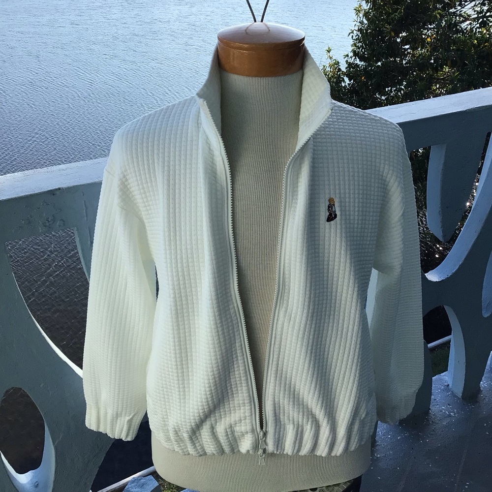 Peter Millar Off White Full-Zip Waffle Weave Textured Men's Zip Sweater Jacket - Picture 6 of 11